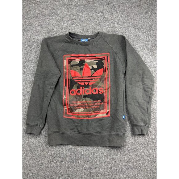 Adidas Sweatshirt Mens Medium Gray Camo Red Trefoil Crewneck Fleece Graphic - Picture 1 of 7